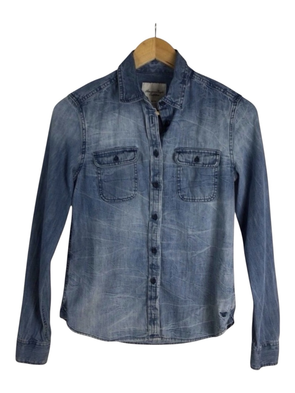 American eagle outfitters jeans button down shirt BLUE denim XS 100% cotton AEO